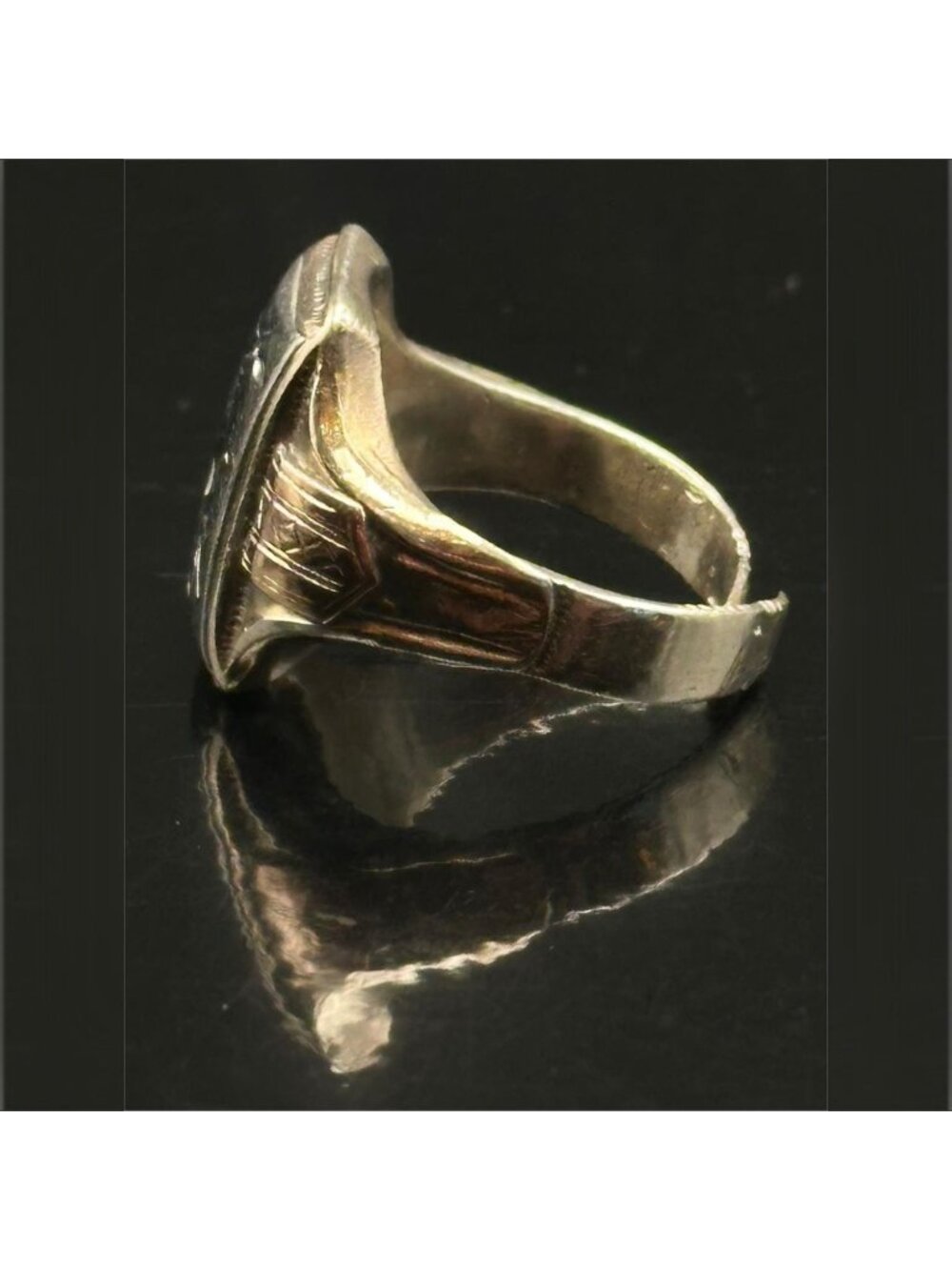 Vintage 10K Gold Top Steel Western Cowboy Signet Mid Century Mens Americana - Picture 2 of 7